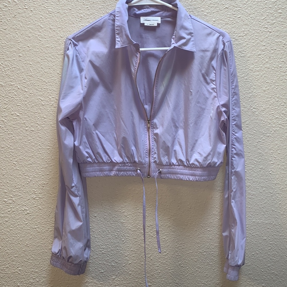 Lovers & Friends Lavender Crop zip-up Retro Windbreaker lightweight crop jacket - Picture 3 of 17
